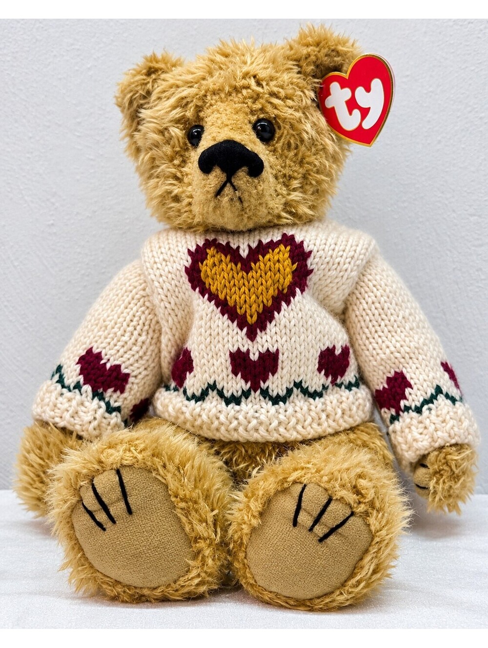 1999 Ty Attic Treasures Heartley Teddy Bear Love Conquers All Sweater 12"